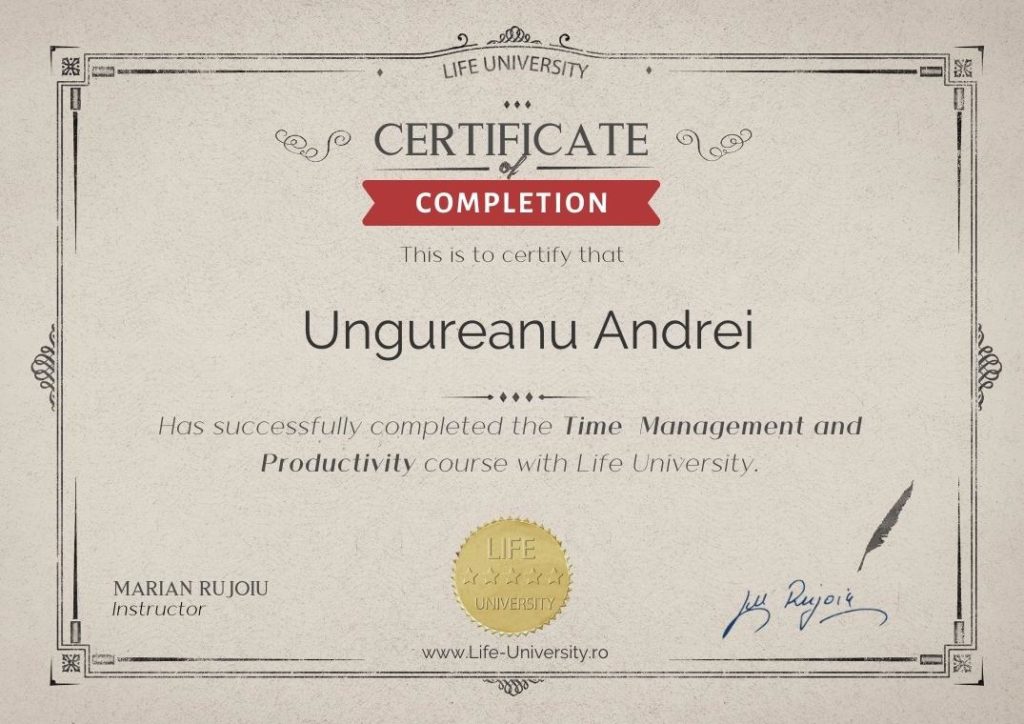 Certificare curs time management