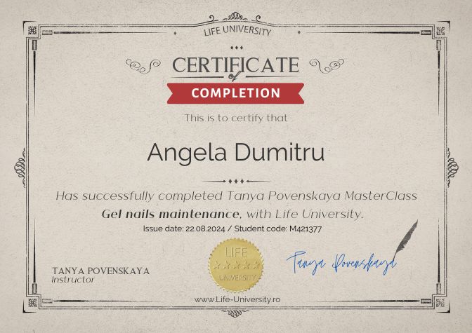 Certificat curs Întretinere unghii cu gel